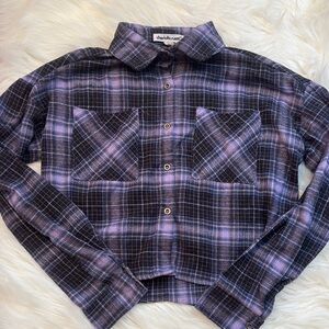 Charlotte Russe Purple and Black Plaid Button-Up Shirt